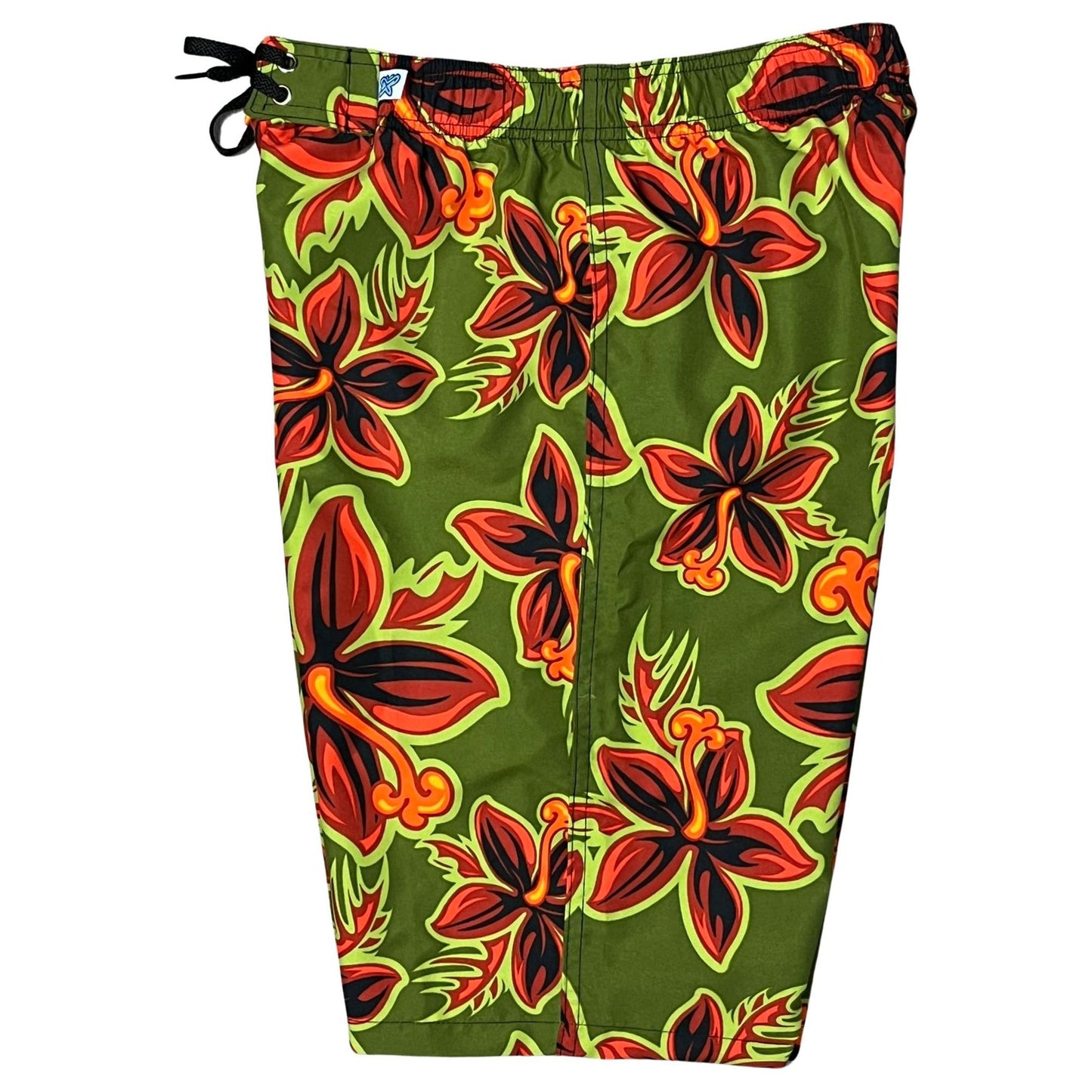 "Hot Shot" Womens Elastic Waist Swim Board Shorts. REGULAR Rise + 11" Inseam (Green)