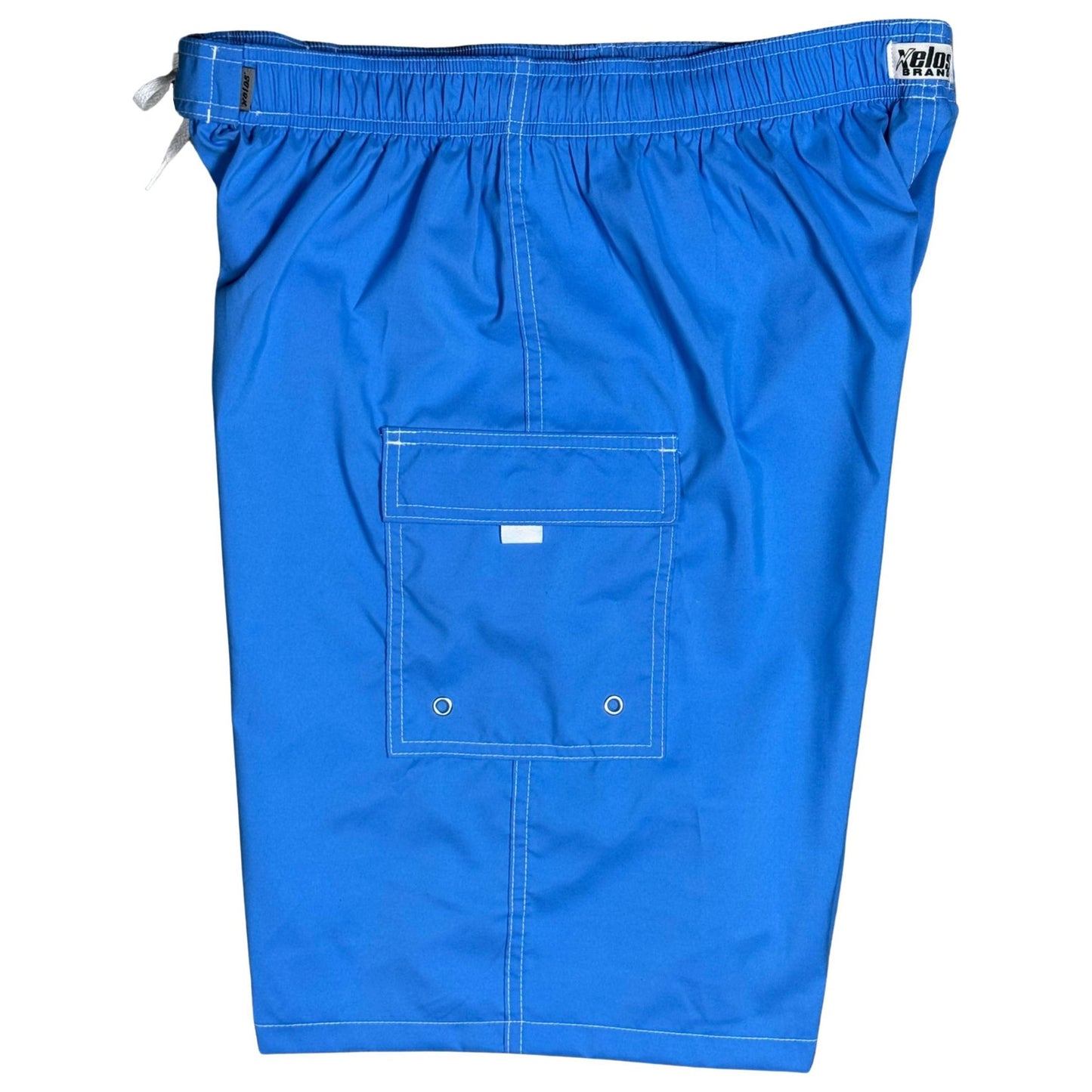 Solid Baby Blue Men's Elastic Waist Board Shorts w/ DOUBLE CARGO Pockets (Select Custom Outseam 17" - 30") - Board Shorts World