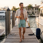 "Flocking Paradise!" 100% Cotton Men's Swim Trunks - 17" Outseam / 4.5" Inseam
