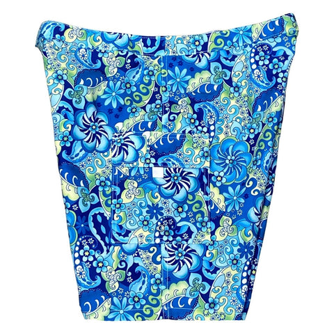 Lower Rise NON-Elastic Waist Board Shorts. "Lucy in the Sky" (Blue) Womens CUSTOM