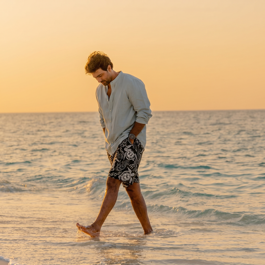Honu | 100% Natural Cotton M's Swim Trunks | Elastic | Side Pockets | Build Your Own