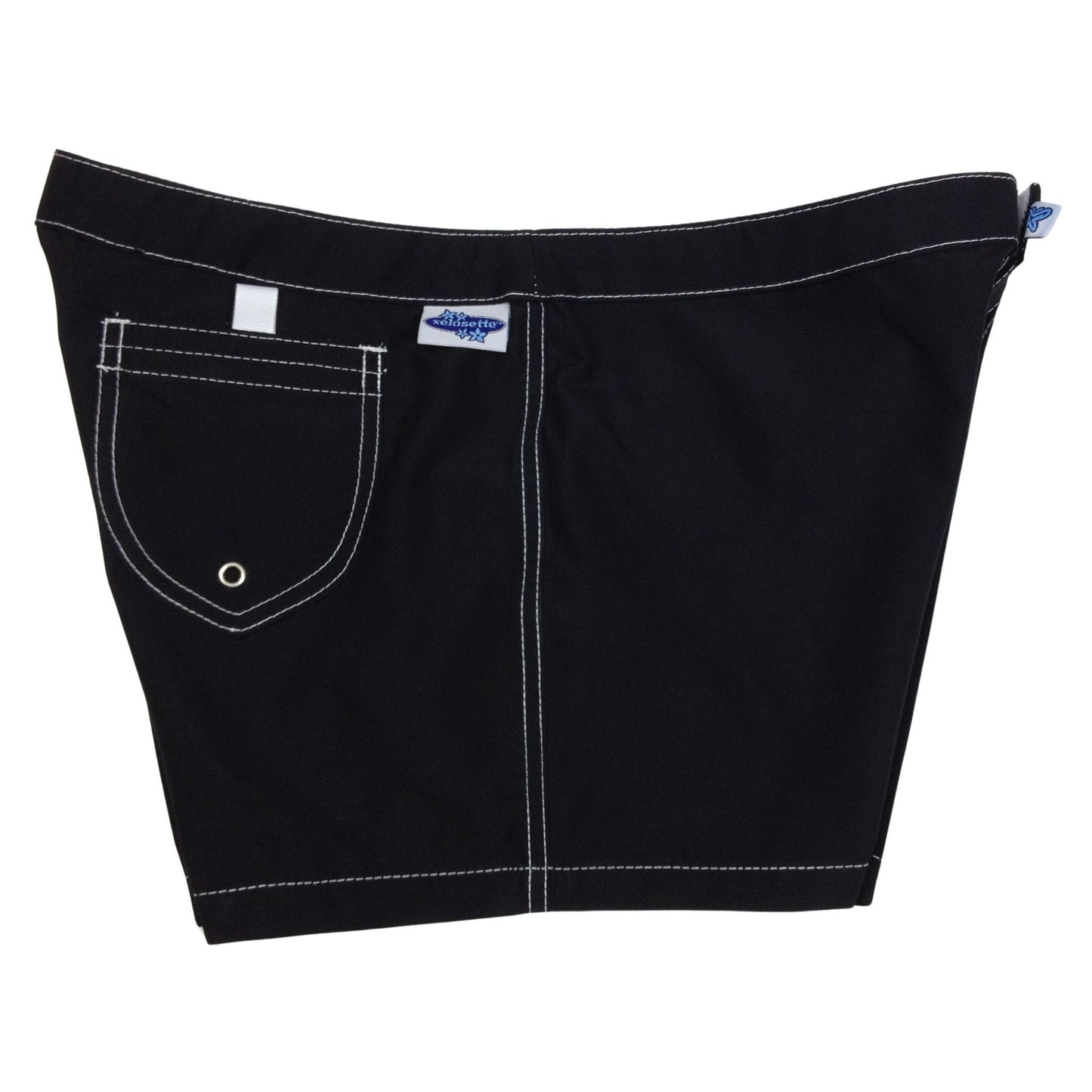 !Solid Black + White Stitch | W's NON-Elastic Waist Board Swim/Shorts | Lower Rise | Short Length