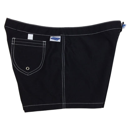 !Solid Black + White Stitch | W's NON-Elastic Waist Board Swim/Shorts | Lower Rise | Short Length
