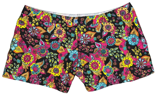 "Carnival" (Black) Women's Board/Swim Shorts - 4"