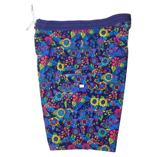 "Carnival" (Purple) Double Cargo Pocket Board Shorts (Select Custom Outseam 18" - 28")