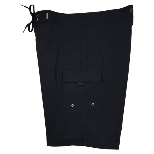 "A Solid Color" (Black/Black Stitch) Double Cargo Pocket Board Shorts (Select Custom Outseam 18" - 28")