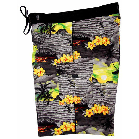**Fixed (Non Elastic) Waist Board Shorts "Picture This" (Charcoal) Print Mens CUSTOM