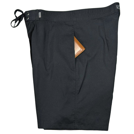 !!Solid Black + Black Thread | Side Pockets Board Shorts | Custom Length