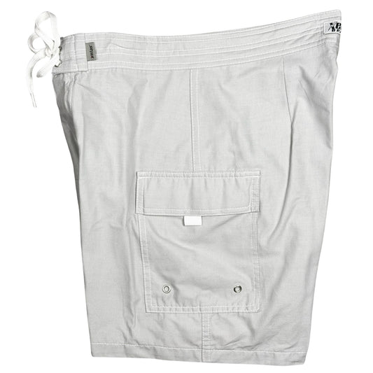 !!Solid Silver | 100% Natural Cotton M's Board Shorts | Non-Elastic | Double Cargo | Build Your Own