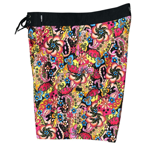 "Lucy in the Sky" (Black) Double Cargo Pocket Board Shorts (Select Custom Outseam 18" - 28")