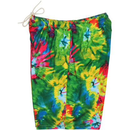 "Love n Haight" (Tie Dye) Men's Elastic Waist Swim Trunks w/ on-seam Pockets (Select Custom Outseam 17" - 30") - Board Shorts World