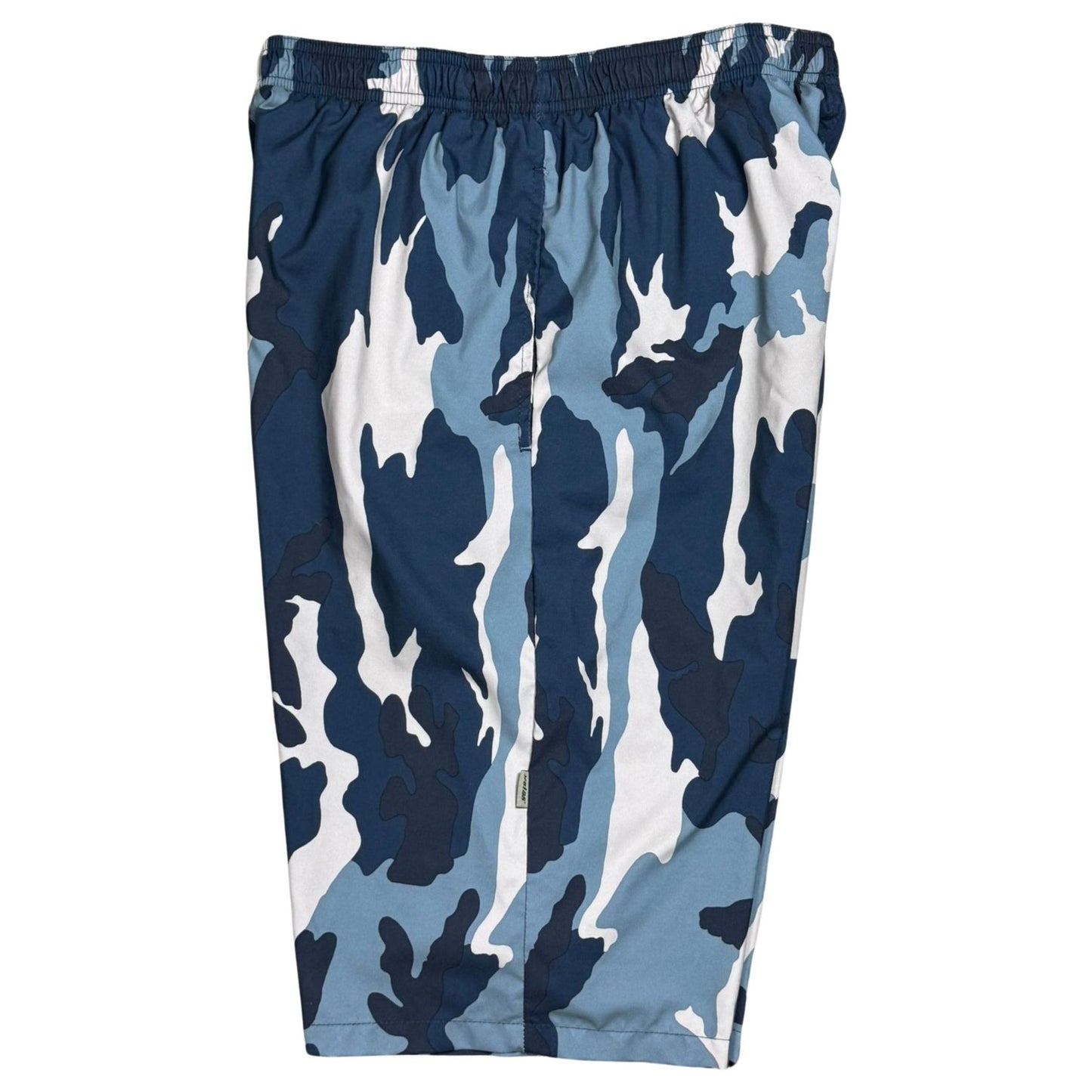 "Stealth Fanatic" Camo (Blue) Men's Elastic Waist Swim Trunks w/ on-seam Pockets (Select Custom Outseam 17" - 30") - Board Shorts World