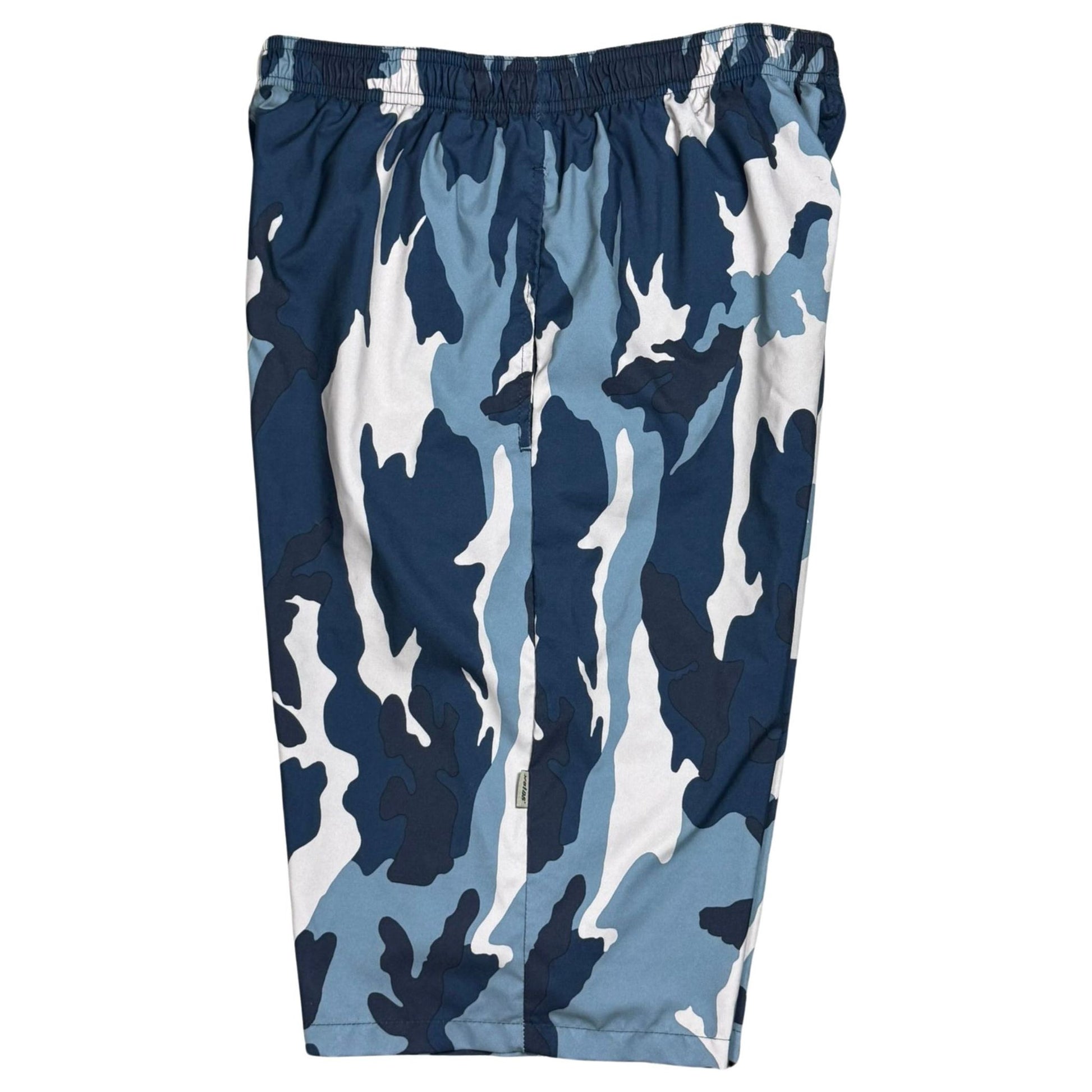 "Stealth Fanatic" Camo (Blue) Men's Elastic Waist Swim Trunks w/ on-seam Pockets (Select Custom Outseam 17" - 30") - Board Shorts World