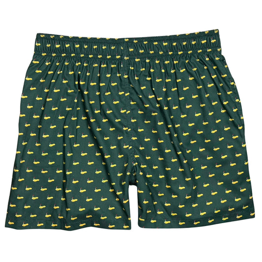 Aim for the Green | 100% Natural Cotton M's Swim Trunks | Elastic | Side Pockets | Build Your Own
