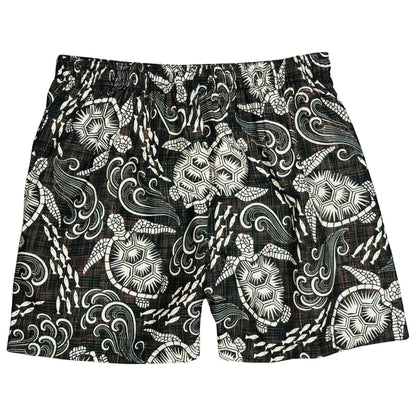 "Honu" (Black) Build-Your-Own 100% Cotton Men's Swim Trunks - Board Shorts World