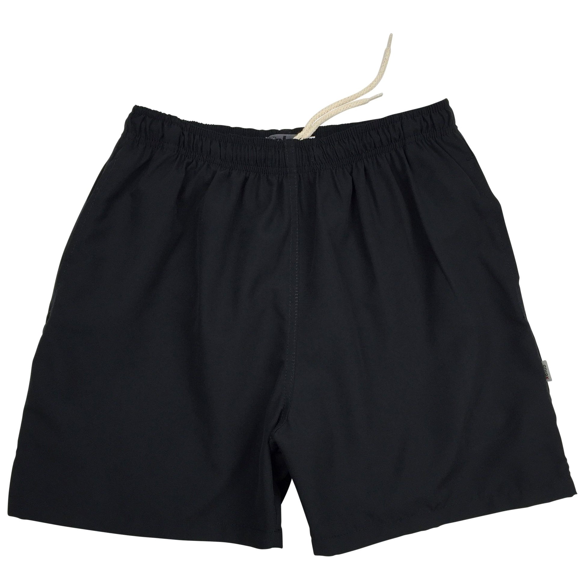 "Manoa" Solid (Black + Black Stitching) Build-Your-Own 100% Cotton Men's Swim Trunks - Board Shorts World