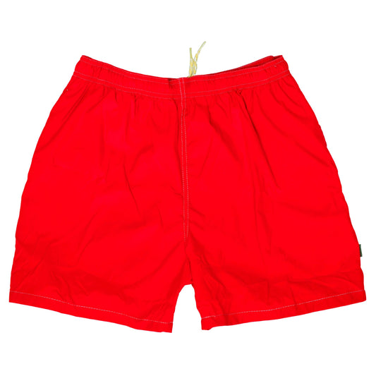 !Solid Red | M's ELASTIC Waist Swim Trunks | Retro Short Length