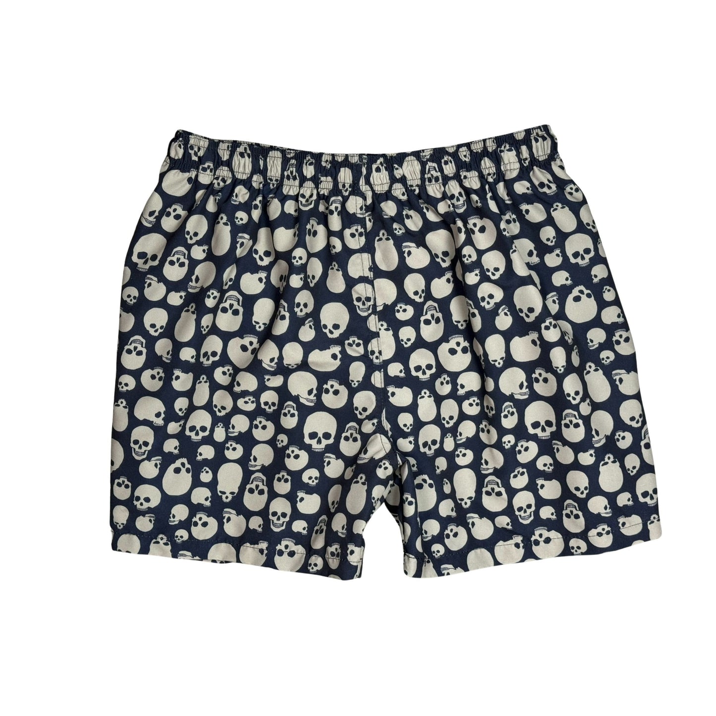 "Live to Ride" Skulls Print Mens Swim Trunks (with mesh liner) - 17" Outseam / 4.5" Inseam (Black+Charcoal)