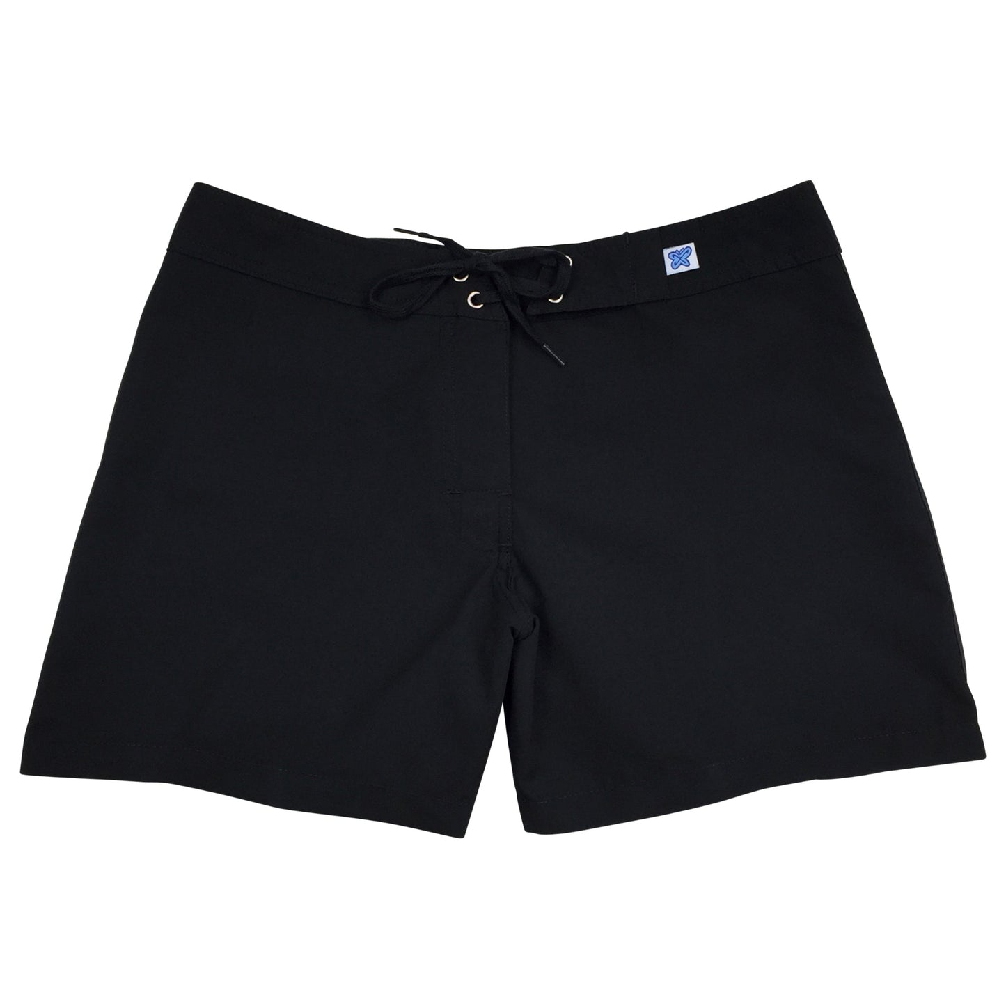 "Manoa" SOLID (Black + Black Stitching) Build-Your-Own 100% Cotton Women's NON- Elastic Swim (Board) Shorts
