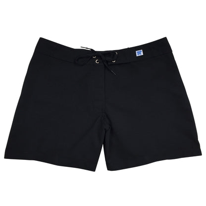 "Manoa" SOLID (Black + Black Stitching) Build-Your-Own 100% Cotton Women's NON- Elastic Swim (Board) Shorts