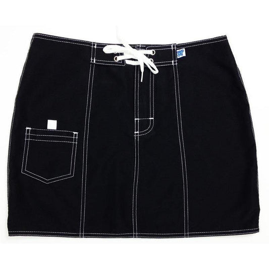 "A Solid Color" Original Style Board Skirt  (Black + White Stitching) - Board Shorts World