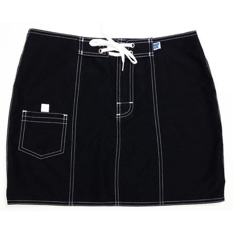 "A Solid Color" Original Style Board Skirt  (Black + White Stitching) - Board Shorts World