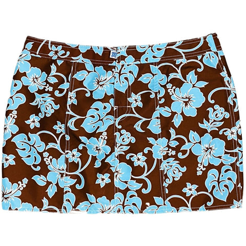 "Pure Hibiscus" Hipster Board Skirt (Brown+Blue)