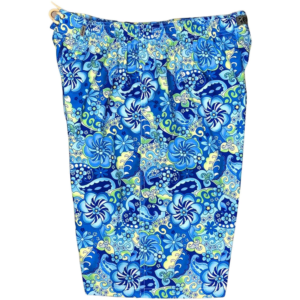"Lucy in the Sky" Mens Elastic Waist Board Shorts - 22" Outseam / 9.5" Inseam (Blue) - Board Shorts World