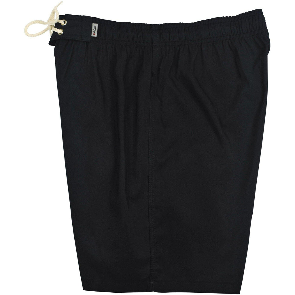 "A Solid Color" Mens Elastic Waist Board Shorts - 19.5" Outseam / 7" Inseam (Black+Black Stitching and 5 other DARK colors!) - Board Shorts World - 1