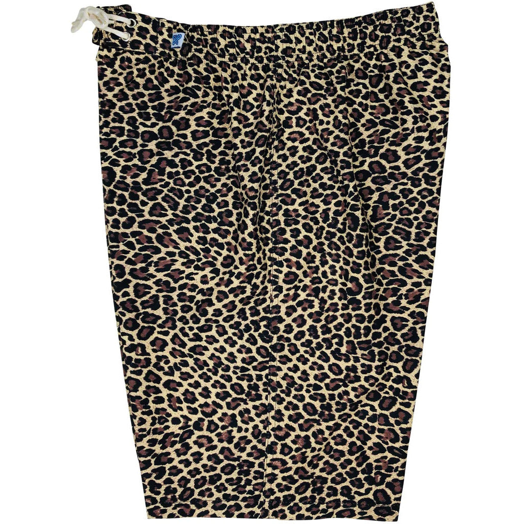 "Wild Weekend" (Brown) Cheetah Print Elastic Waist Board Shorts. Regular Rise or High Waist.  Women's CUSTOM
