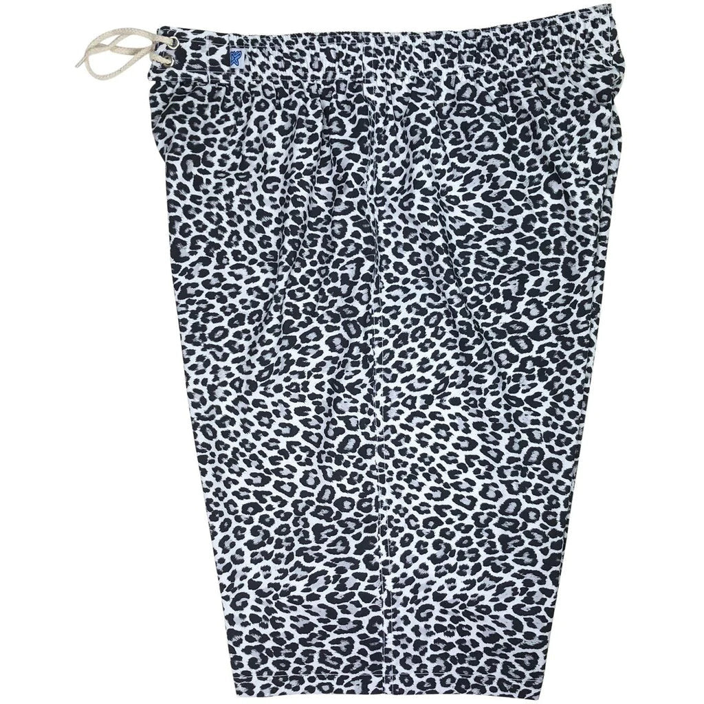 "Wild Weekend" (Charcoal) Cheetah Print Elastic Waist Board Shorts. Regular Rise or High Waist.  Women's CUSTOM