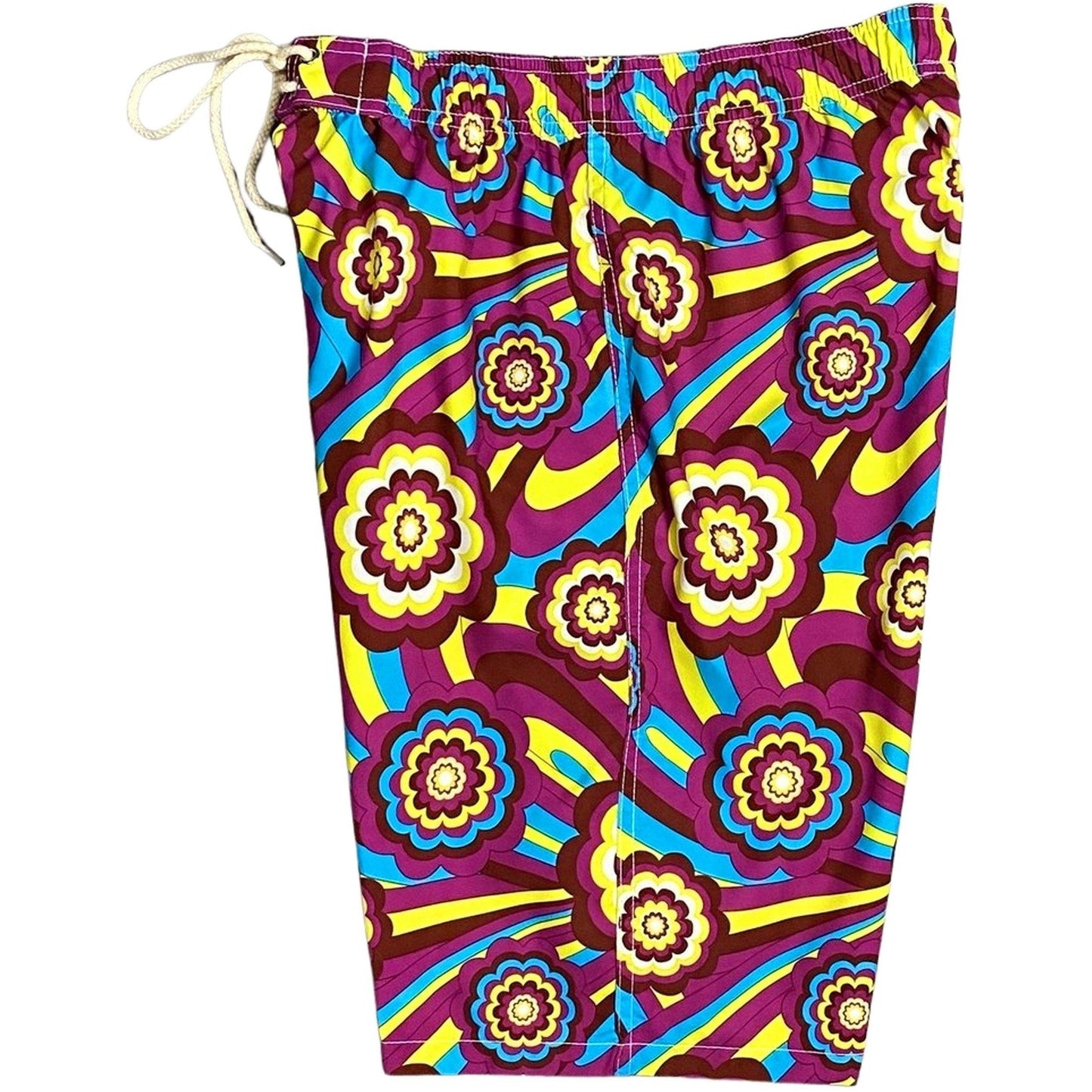 "Yellow Brick Road" Womens Elastic Waist Swim Board Shorts. REGULAR Rise + 11" Inseam (Purple) - Board Shorts World