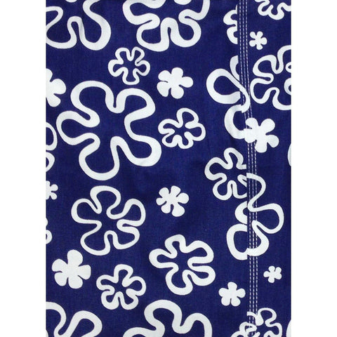 "Flower Power" 100% Cotton Canvas Womens Board Shorts - Regular Rise / 7" Inseam (Blue) - Board Shorts World