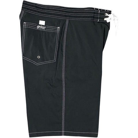 Black (white stitching) Back Pocket Grizzo Brand Board Shorts (Select Custom Outseam 22" - 27")
