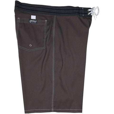 Chocolate Brown (white stitching) Back Pocket Grizzo Brand Board Shorts (Select Custom Outseam 22" - 27")