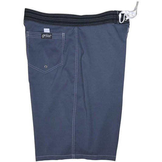 Charcoal (white stitching) Back Pocket Grizzo Brand Board Shorts (Select Custom Outseam 22" - 27")