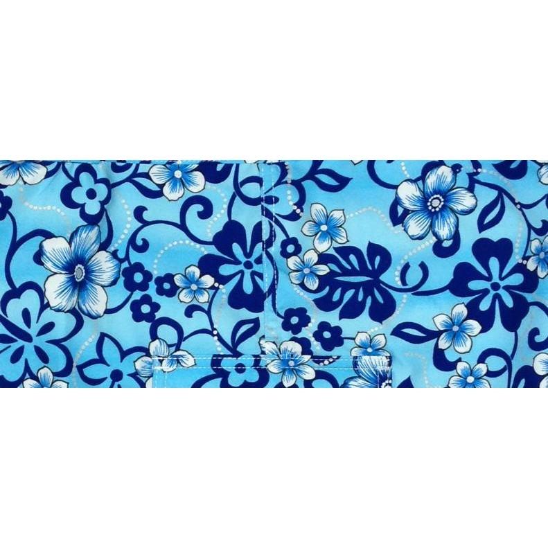 "Haywire" (Blue) Elastic Waist Board Shorts. Regular Rise or High Waist.  Women's CUSTOM