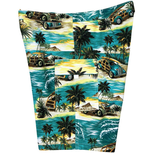 Lower Rise NON-Elastic Waist Board Shorts. "Getaway Car" (Teal) Womens CUSTOM - Board Shorts World