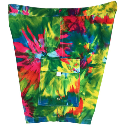 Lower Rise NON-Elastic Waist Board Shorts. "Love N Haight" (Tie Dye) Womens CUSTOM - Board Shorts World