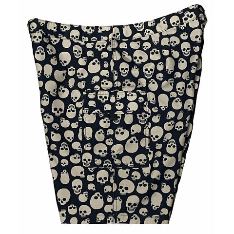 Lower Rise NON-Elastic Waist Board Shorts. "Live to Ride" (Black+Charcoal) Skulls Womens CUSTOM