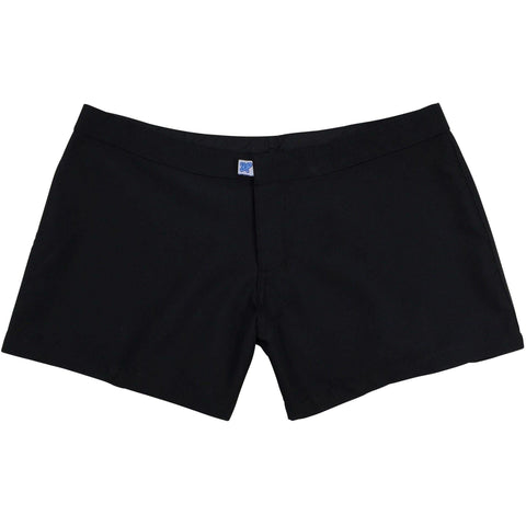 "A Solid Color" Women's (Swim) Board Shorts - Lower Rise / 4" Inseam (Black+Black Stitching, Charcoal, Dark Olive, Chocolate, Navy, Apple, Powder, or Forest) - Board Shorts World - 1