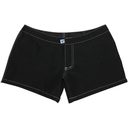 A Solid Color Womens Board/Swim Shorts - 4" inseam (Black+White Stitch) - Board Shorts World