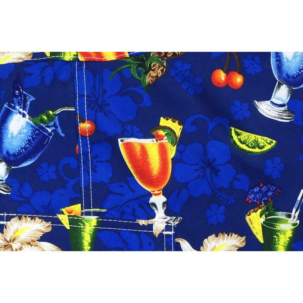 "Hurry Sundown" Cocktails Print Board Shorts - Regular Rise / 5" Inseam (Blue) - Board Shorts World