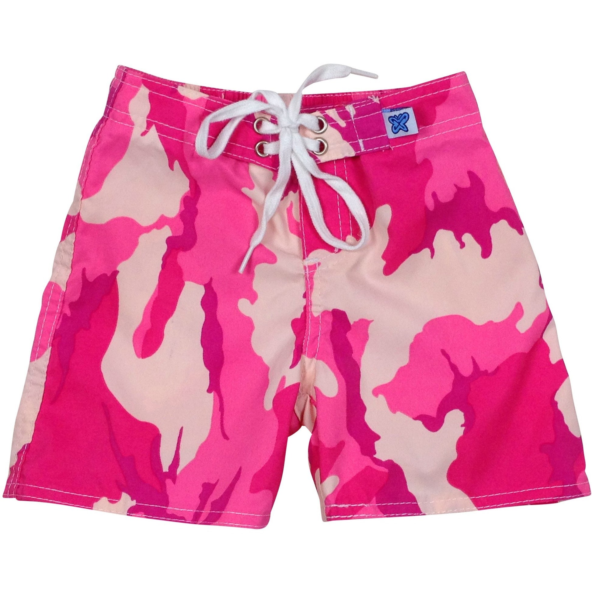 "Stealth Fanatic" Camo Print Board Shorts for Little Boys + Girls (Pink, Sand+Baby Blue, Sand+Brown, Charcoal, Traditional, or Moss) - Board Shorts World - 1