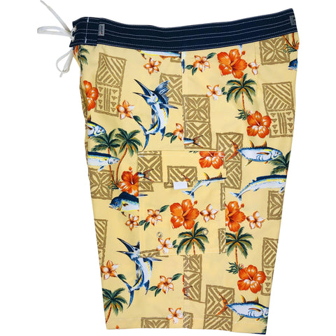 ***NEW*** Fixed (Non Elastic) Waist Board Shorts "Gulf Stream" (Orange Cream) Print Mens CUSTOM - Board Shorts World