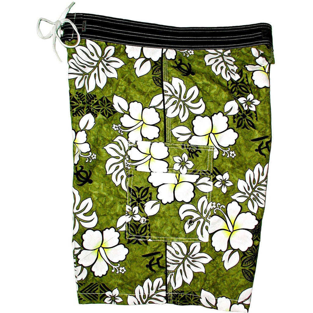 "Tribal Council" Mens Board Shorts - 22" Outseam / 9.5" Inseam (Olive) - Board Shorts World