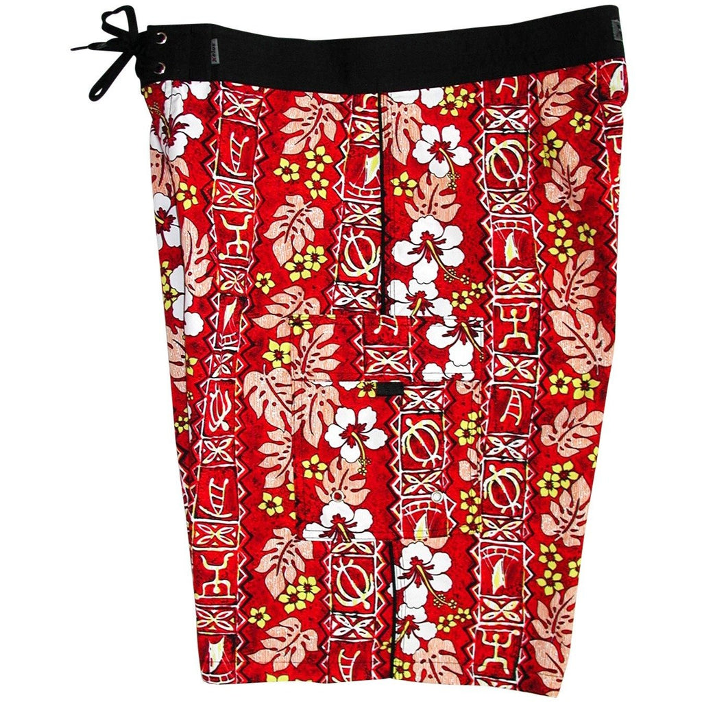 **Fixed (Non Elastic) Waist Board Shorts "Tortugas" (Red) Print Mens CUSTOM