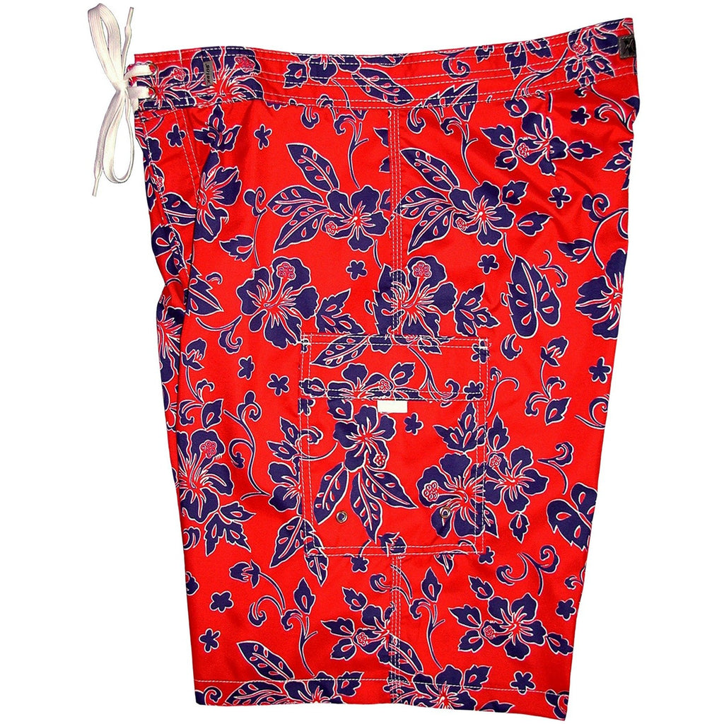 **Fixed (Non Elastic) Waist Board Shorts "Warming Trend" (Red+Blue) Print Mens CUSTOM