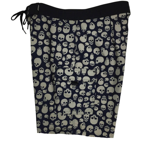 "Live to Ride" Skulls Mens Board Shorts - 19.5" Outseam / 7" Inseam (Black+Charcoal)