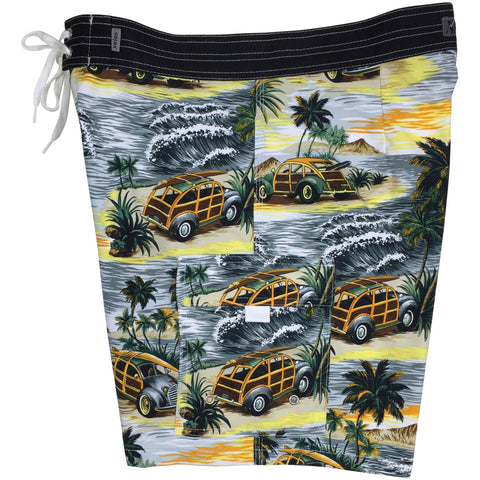"Getaway Car" Mens Board Shorts w/ Dual Cargo Pockets.  17.5" Outseam / 5" Inseam (Charcoal or Sea Teal) - Board Shorts World - 1